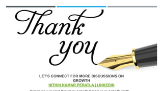 LET’S CONNECT FOR MORE DISCUSSIONS ON
GROWTH
NITHIN KUMAR PERATLA | LINKEDIN
 