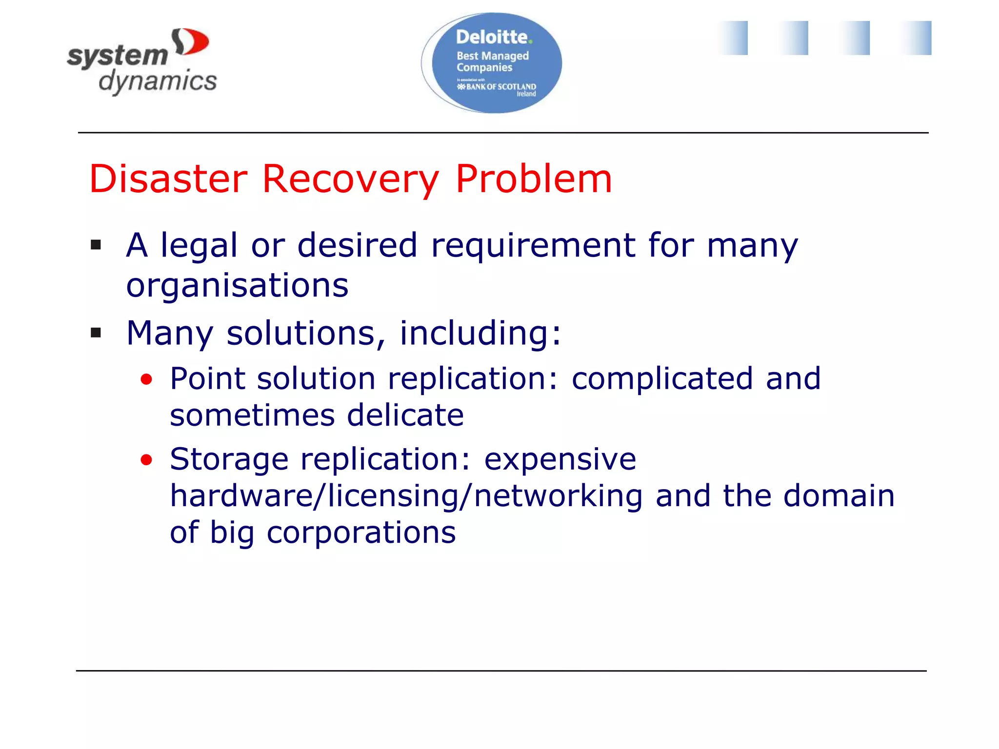 Scenario 1: ProblemProtect 2 VMsFile1 (File Server):Backup entire VM once/weekBackup file shares 1 time/daySD-SQL1 (SQL Server):Backup entire VM once/dayBackup databases 3 times/dayMinimise impact on network for backup activity