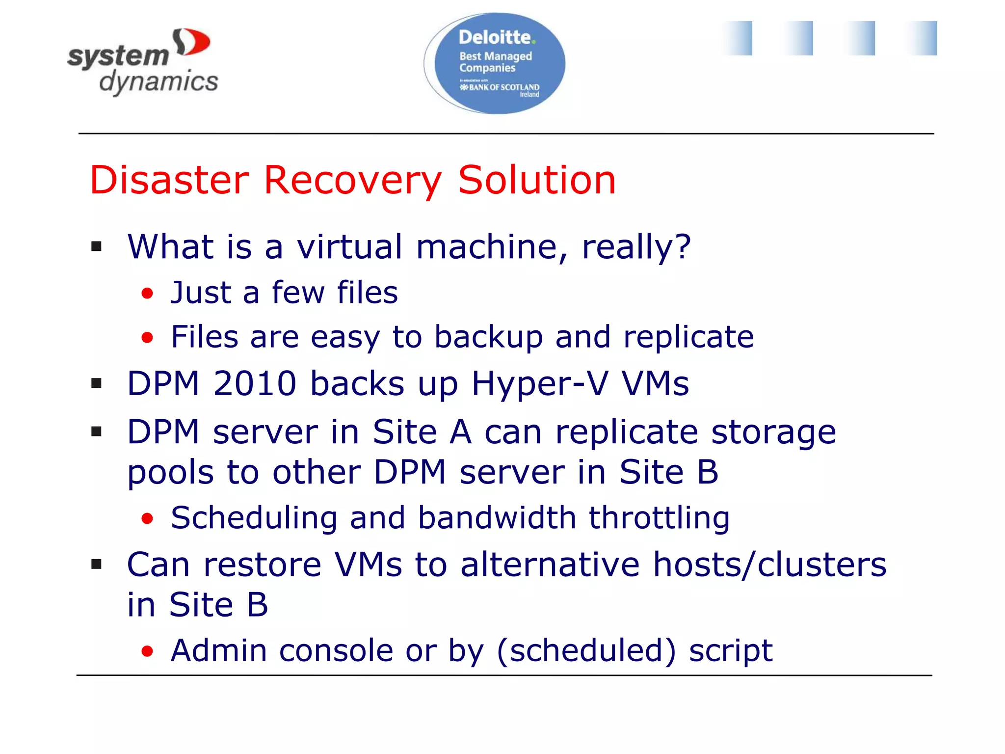 Site-to-site replication for DR
