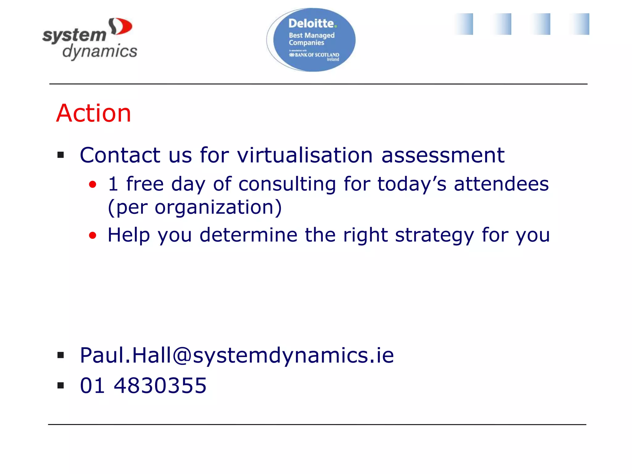 Scenario 2: ProblemBe able to restore File1 and SD-SQL1 to DR site (from Site A to Site B)Recover entire VM and business data to within a few hoursConsolidate vendorsMinimise costsHardware, software, and networkMinimise complexity