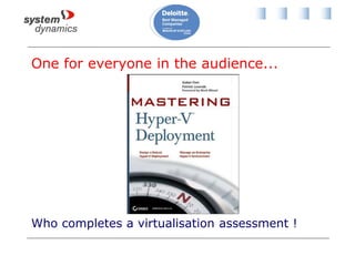 One for everyone in the audience...
Who completes a virtualisation assessment !
 
