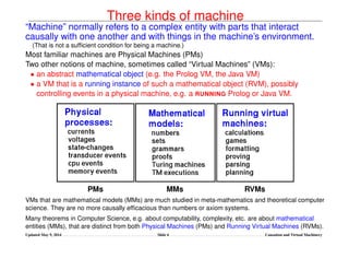 Three kinds of machine
“Machine” normally refers to a complex entity with parts that interact
causally with one another an...