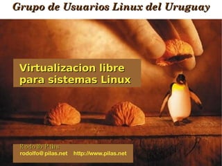Grupo de Usuarios Linux del Uruguay Rodolfo Pilas rodolfo@pilas.net  http://www.pilas.net Virtualizacion libre para sistemas Linux 
