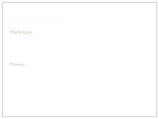 Máquina Virtual
•Definição:
•É uma unidade de Computador (memória, Processador, BIOS, etc)
emulado em um software;
•Podem ser instalados outros sistemas que indentifica a máquina Emulada
sem “distinção”.
•Níveis:
•Emulação de Hardware
•Emulação de Sistema
•Emulação de Aplicação
 