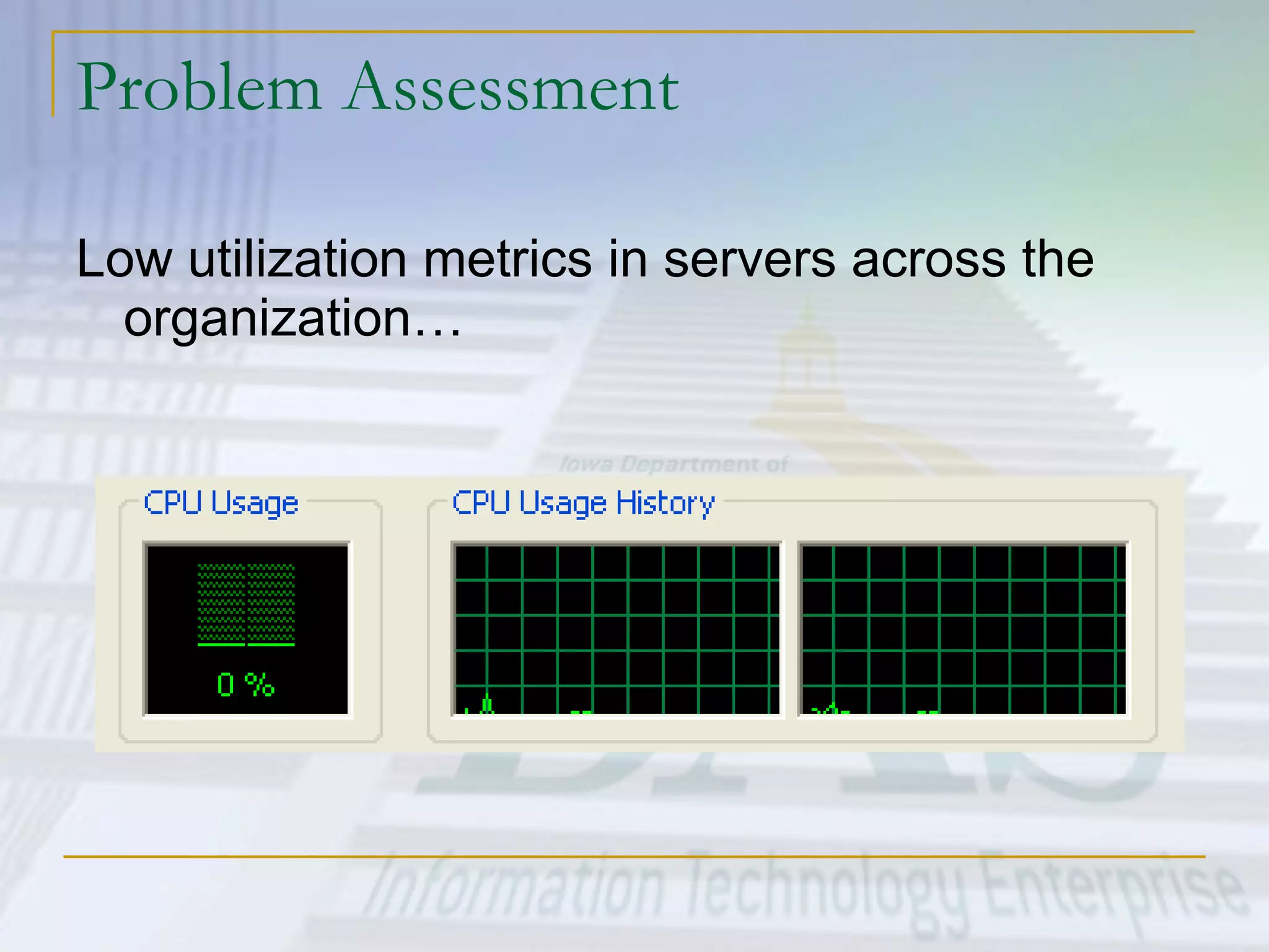 Problem Assessment Low utilization metrics in servers across the organization… 