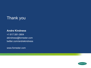 Thank you


Andre Kindness
+1 617.581-3804
akindness@forrester.com
twitter.com/andrekindness

www.forrester.com




  © 2009 Forrester Research, Inc. Reproduction Prohibited
 