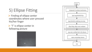 5) Ellipse Fitting
 Finding of ellipse center
coordinates where user pressed
his/her finger
 ‘T’ is ellipse center in
following picture
 