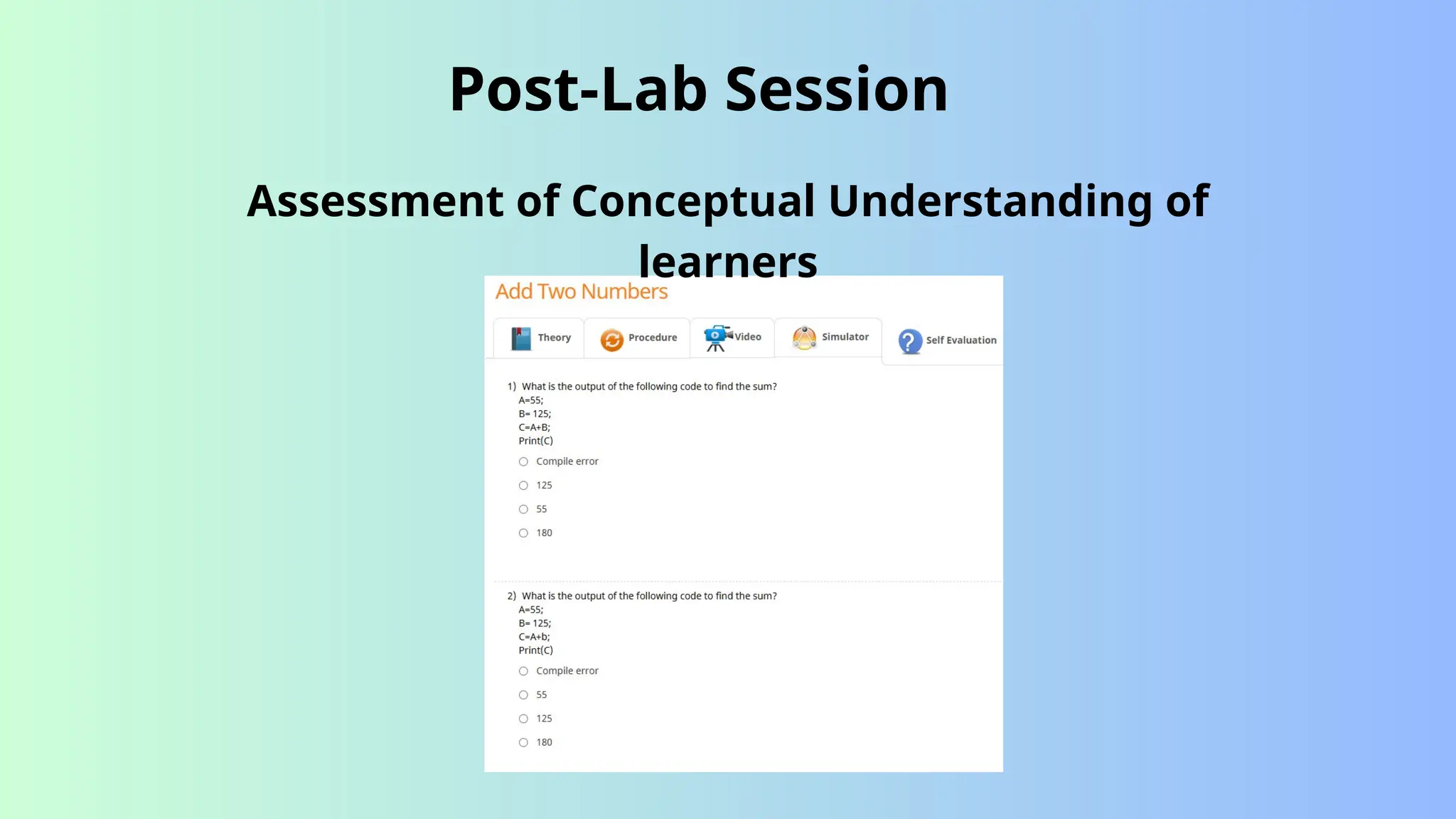 Post-Lab Session
Assessment of Conceptual Understanding of
learners
 