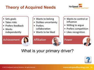 © 2015 NetSpeed Learning Solutions. All rights reserved. 45
Theory of Acquired Needs
What is your primary driver?
 