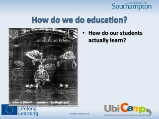 saw@ecs.soton.ac.uk	
  	
  
•  How	
  do	
  our	
  students	
  
actually	
  learn?	
  
 