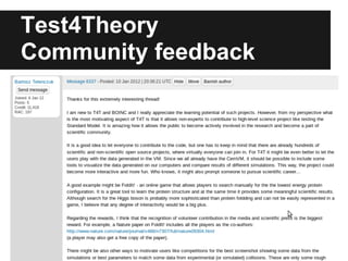 Test4Theory
Community feedback
 