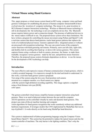 AN INTERNSHIP REPORT ON VIRTUAL MOUSE USING HAND GESTURES PROJECT | PDF