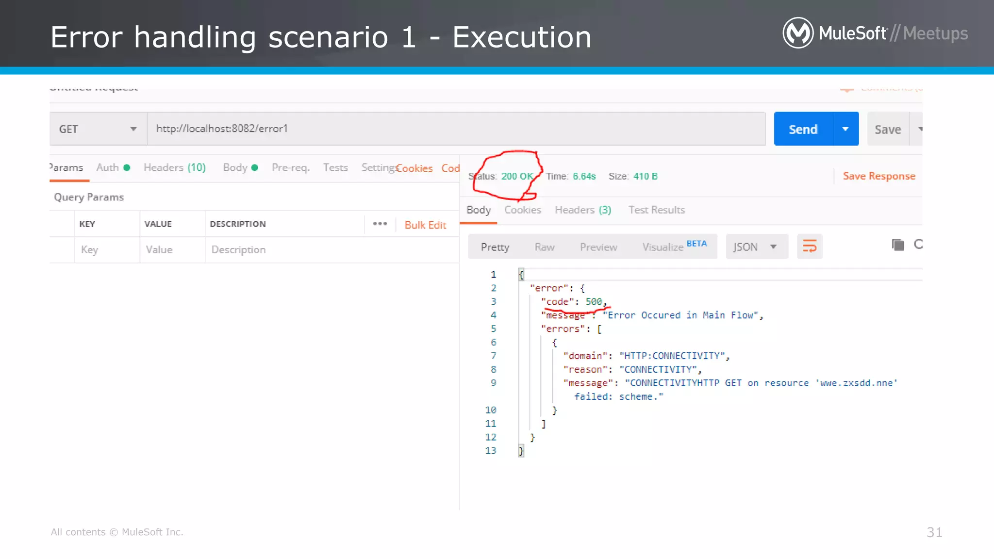 All contents © MuleSoft Inc.
Error handling scenario 1 - Execution
31
 