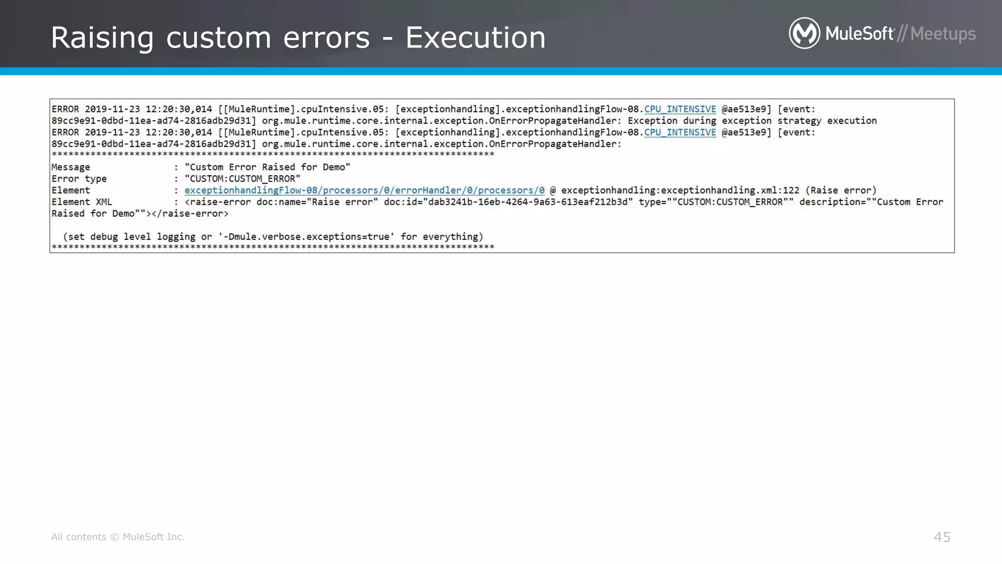 All contents © MuleSoft Inc.
Raising custom errors - Execution
45
 
