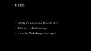 N E E D
• Standalone projects are too expensive
• Advanced Hi-Tech Gaming
• Immersive Media has greater impact
 