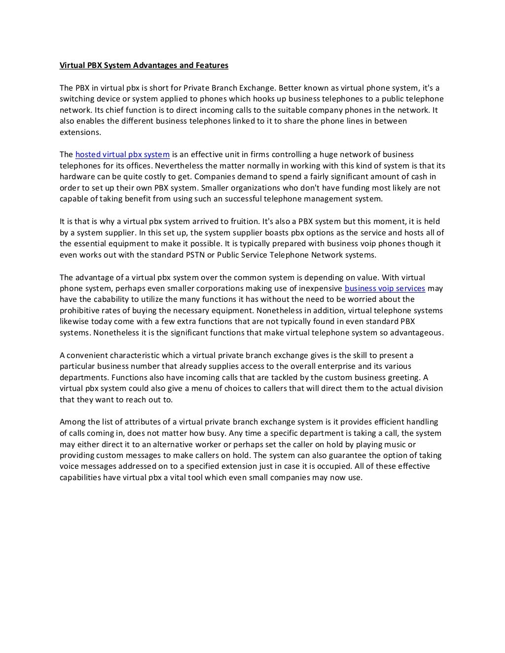 Virtual PBX System Advantages and Features