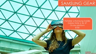 SAMSUNG GEAR
Portable w/Samsung mobile
Galaxy Note 4, S6, S7
Oculus platform
$100
14
 