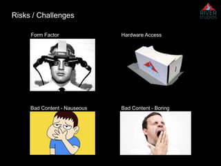Risks / Challenges
Form Factor
Bad Content - Nauseous Bad Content - Boring
Hardware Access
 