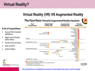 Virtual Reality - « VR vs AR »
Augmented reality (AR) is a live direct or
indirect view of a physical, real-world
environm...