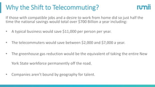 Why the Shift to Telecommuting?
If those with compatible jobs and a desire to work from home did so just half the
time the...