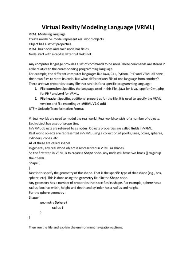 Virtual Reality Modeling Language (VRML)