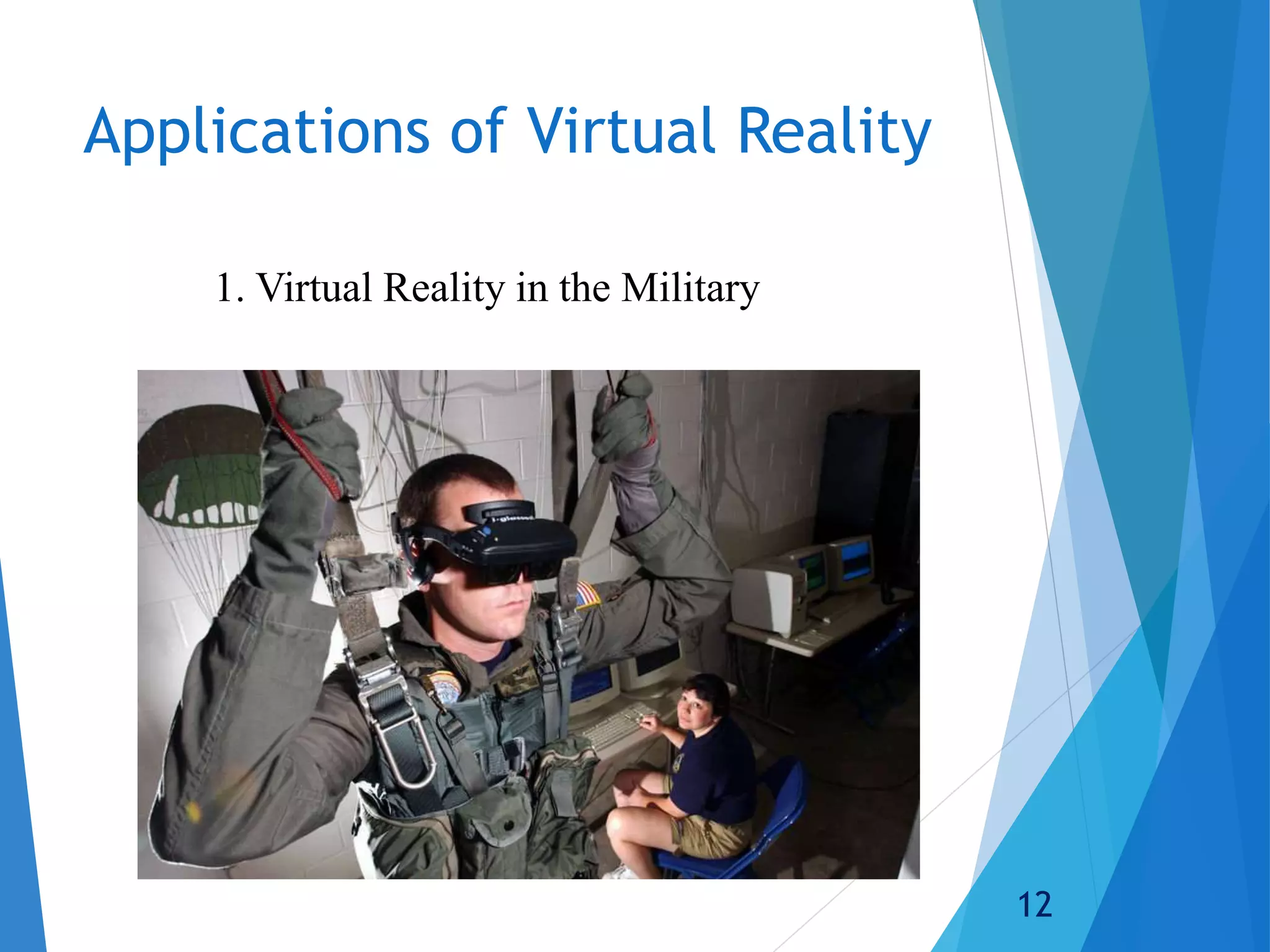 Applications of Virtual Reality
1. Virtual Reality in the Military
12
 