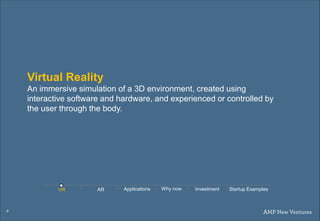 6
Virtual Reality
An immersive simulation of a 3D environment, created using
interactive software and hardware, and experi...