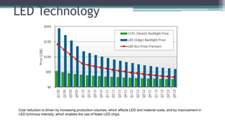 LED Technology
Cost reduction is driven by increasing production volumes, which affects LED and material costs, and by improvement in
LED luminous intensity, which enables the use of fewer LED chips.
 