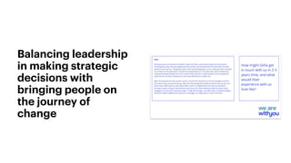 Balancing leadership
in making strategic
decisions with
bringing people on
the journey of
change
 