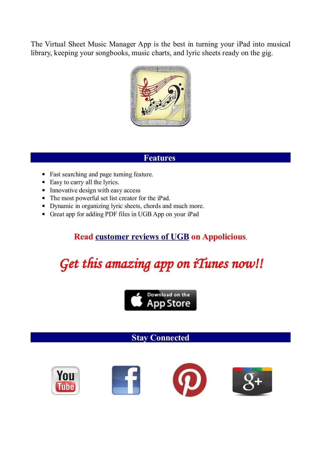 Virtual Sheet Music Manager iPad App