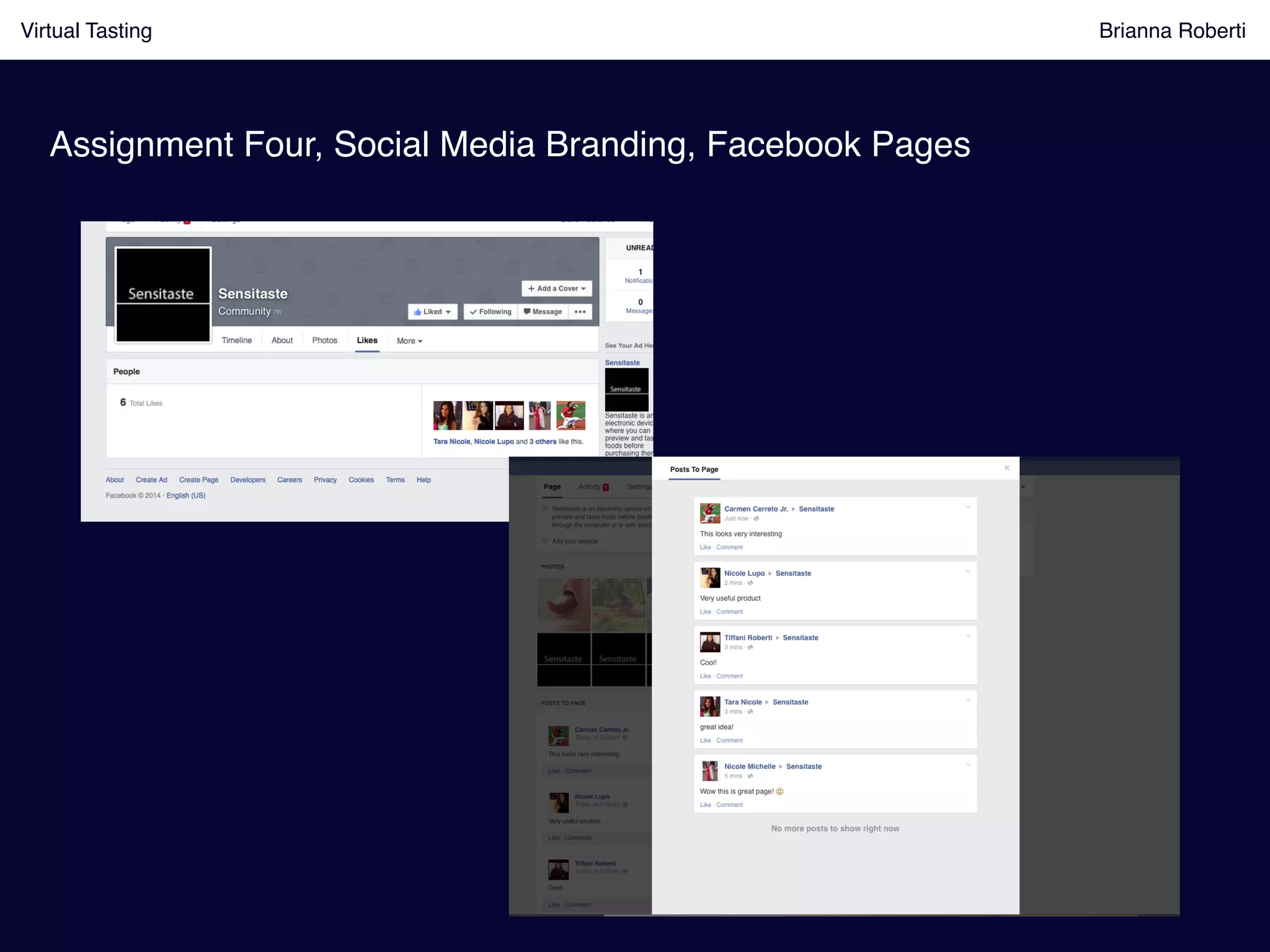 Virtual Tasting Brianna Roberti !
Assignment Four, Social Media Branding, Facebook Pages!
 