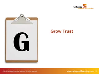 G
                                                           Grow Trust




© 2012 NetSpeed Learning Solutions. All rights reserved.                15
 