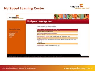 NetSpeed Learning Center




© 2012 NetSpeed Learning Solutions. All rights reserved.   47
 