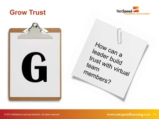 © 2013 NetSpeed Learning Solutions. All rights reserved. 17
G
Grow Trust
 
