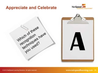 © 2013 NetSpeed Learning Solutions. All rights reserved. 34
Appreciate and Celebrate
A
 