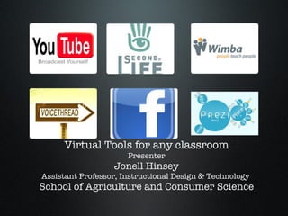 Virtual Tools for any classroom Presenter Jonell Hinsey Assistant Professor, Instructional Design & Technology  School of Agriculture and Consumer Science 