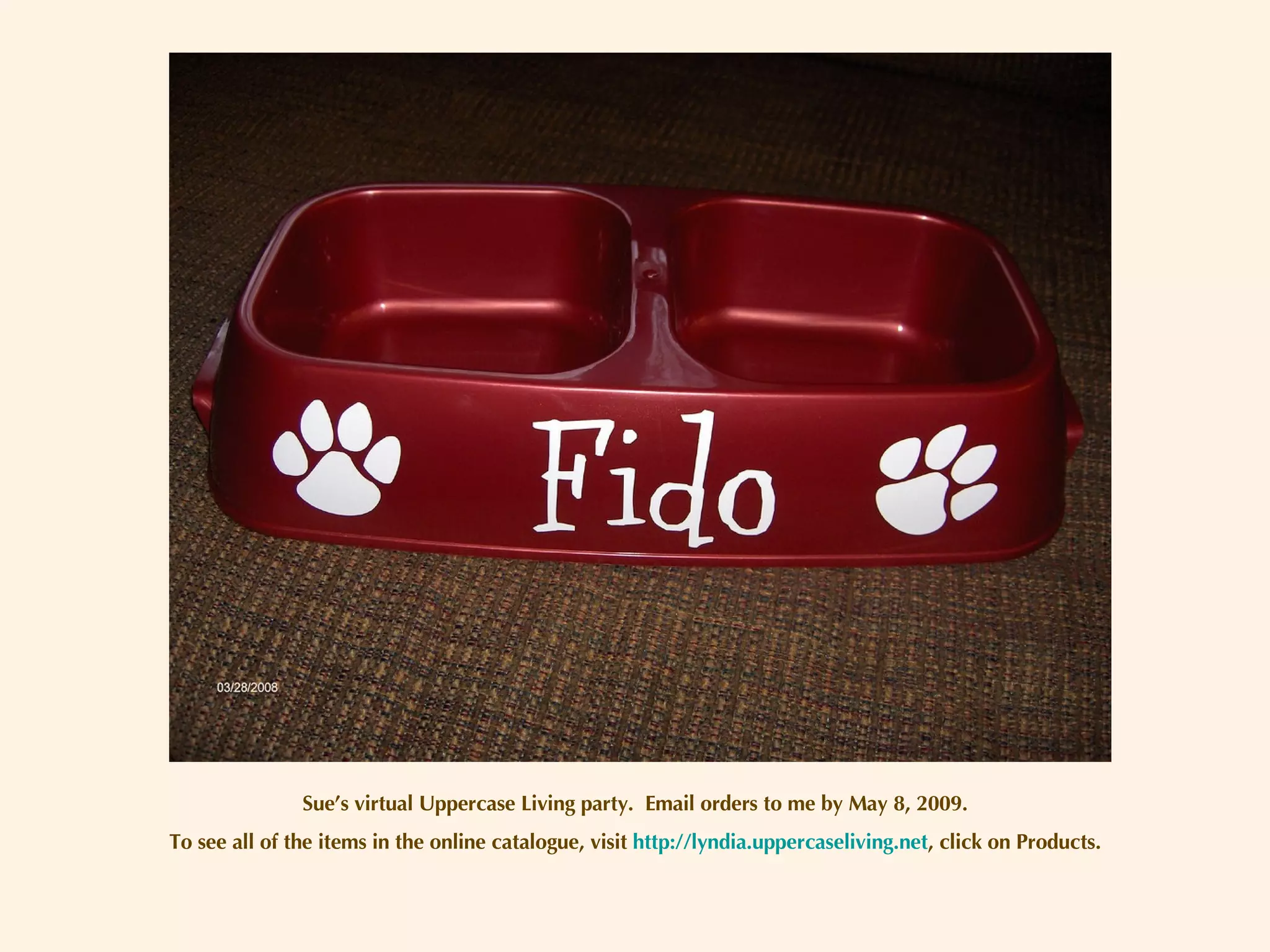 Sue’s virtual Uppercase Living party.  Email orders to me by May 8, 2009. To see all of the items in the online catalogue, visit  http://lyndia.uppercaseliving.net , click on Products. 