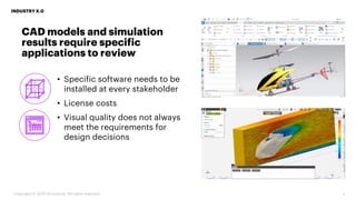 INDUSTRY X.0
Copyright © 2020 Accenture. All rights reserved. 5
CAD models and simulation
results require specific
applications to review
• Specific software needs to be
installed at every stakeholder
• License costs
• Visual quality does not always
meet the requirements for
design decisions
 