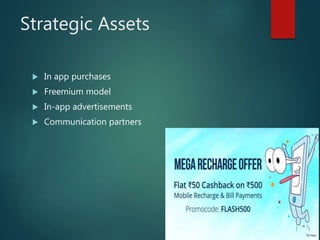 Strategic Assets
 In app purchases
 Freemium model
 In-app advertisements
 Communication partners
 