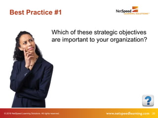 © 2016 NetSpeed Learning Solutions. All rights reserved. 26
Best Practice #1
Which of these strategic objectives
are important to your organization?
 