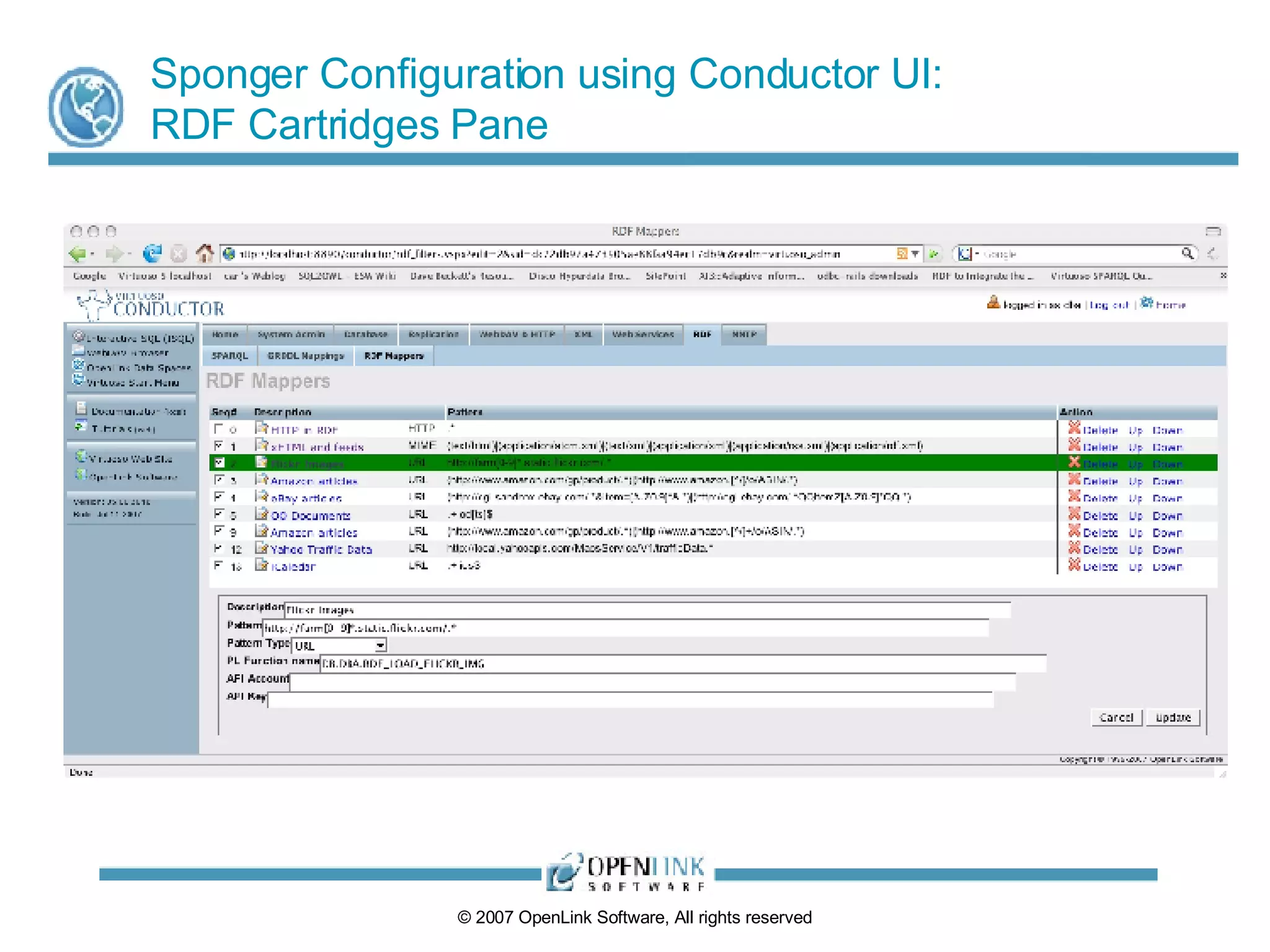 Sponger Configuration using Conductor UI: RDF Cartridges Pane 