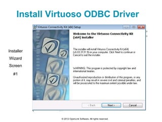 Install Virtuoso ODBC Driver


Installer
Wizard
Screen

   #1




               © 2012 OpenLink Software, All rights rese...