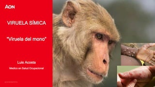 Legal Copy Helvetica Regular 8/9.6 AA Gray
VIRUELA SÍMICA
“Viruela del mono”
Luis Acosta
Medico en Salud Ocupacional
 