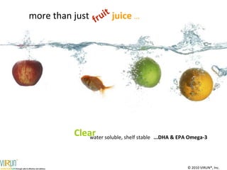 water soluble, shelf stable  more than just fruit Clear  juice  … ...DHA & EPA Omega-3 ©  2010  VIRUN®, Inc. www.virun.com/omegah2o.htm 