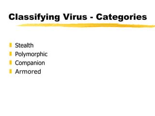 Classifying Virus - Categories Stealth Polymorphic Companion Armored 
