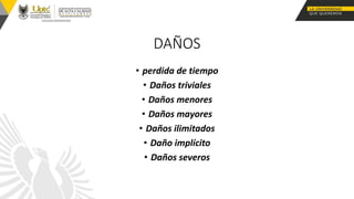 DAÑOS
• perdida de tiempo
• Daños triviales
• Daños menores
• Daños mayores
• Daños ilimitados
• Daño implícito
• Daños severos
 