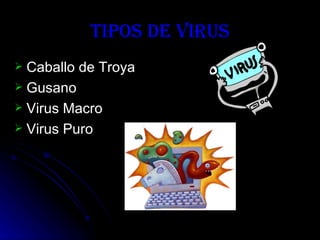 Tipos de Virus Caballo de Troya Gusano Virus Macro Virus Puro 