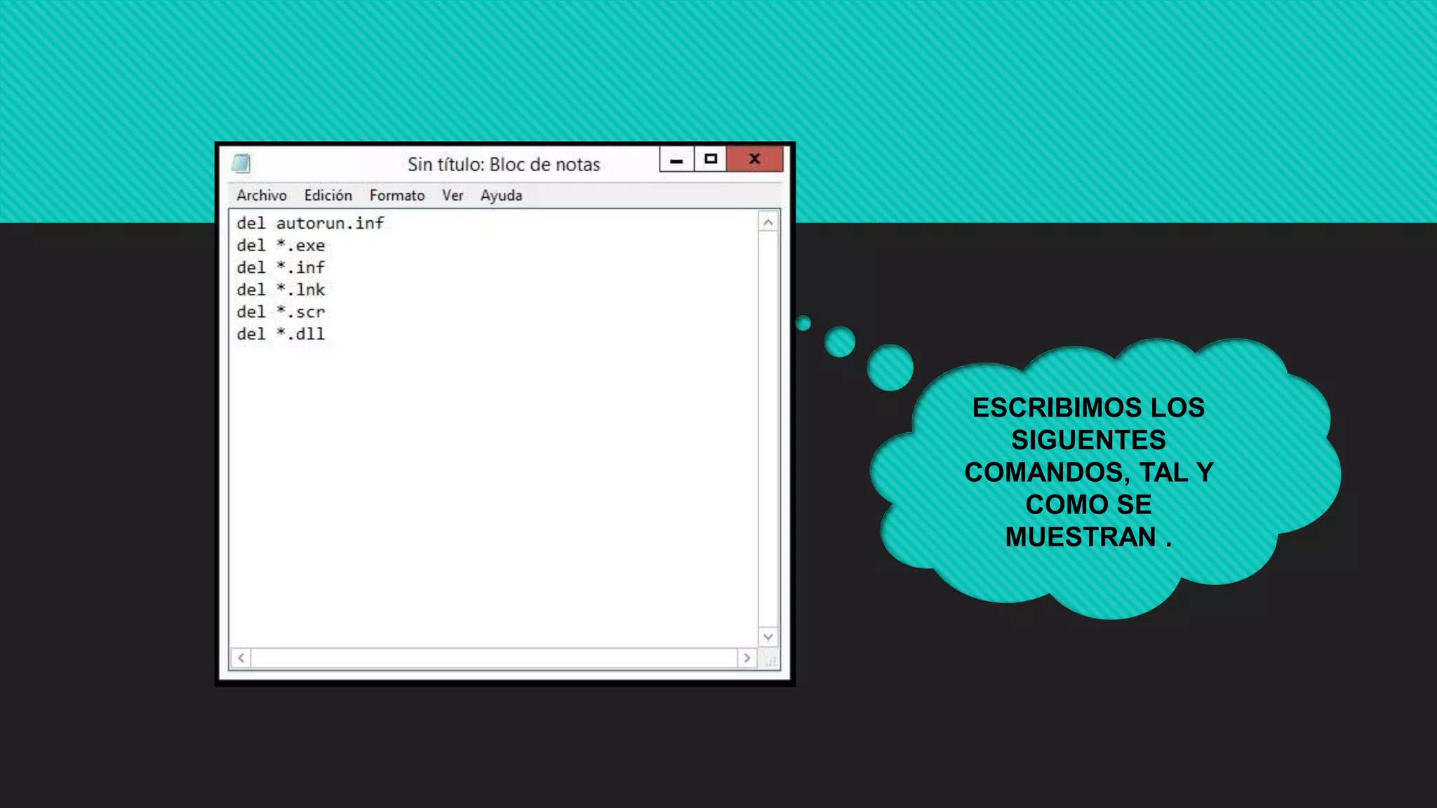 ESCRIBIMOS LOS
SIGUENTES
COMANDOS, TAL Y
COMO SE
MUESTRAN .
 