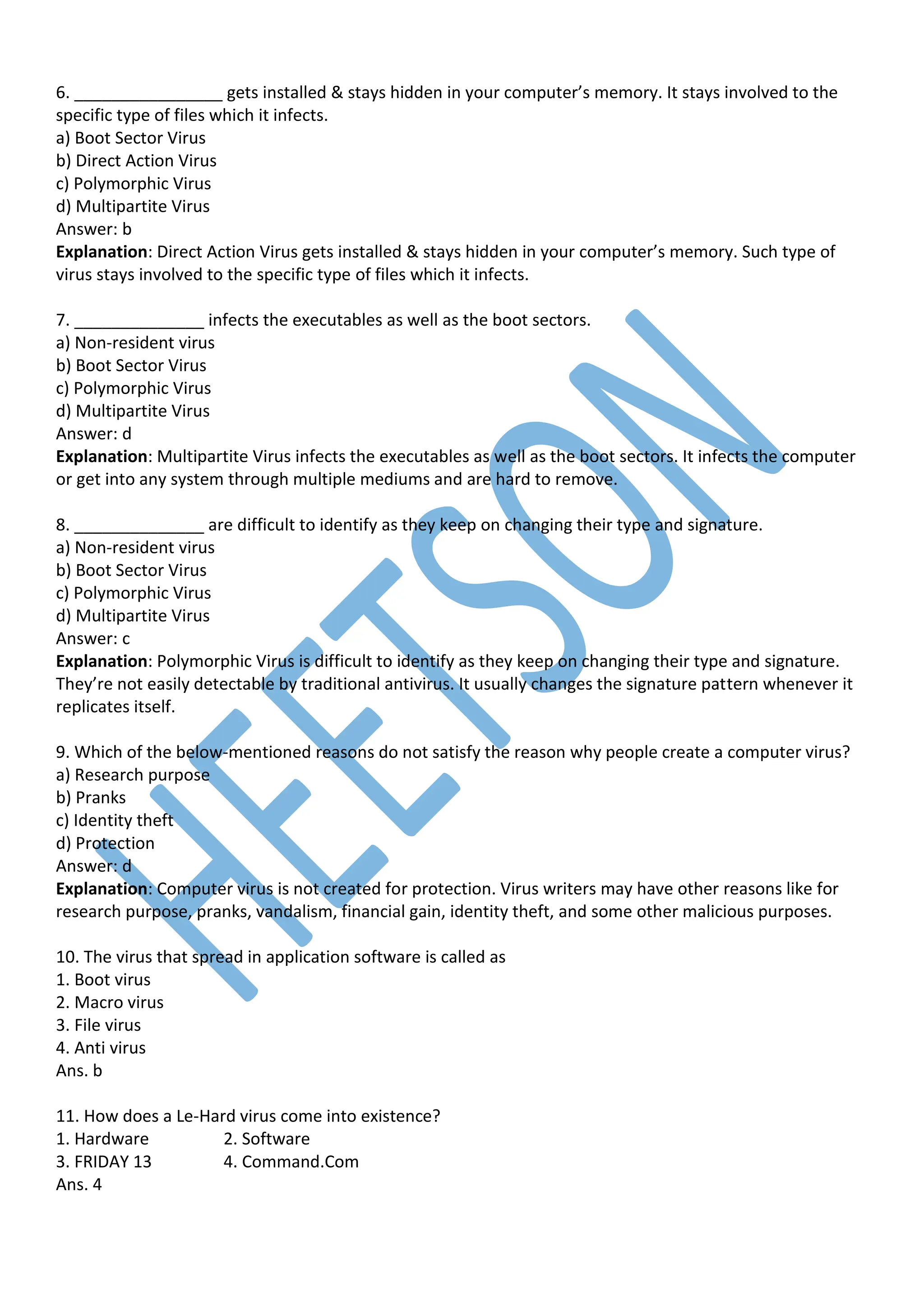 Computer Virus and Antivirus MCQ Question | PDF