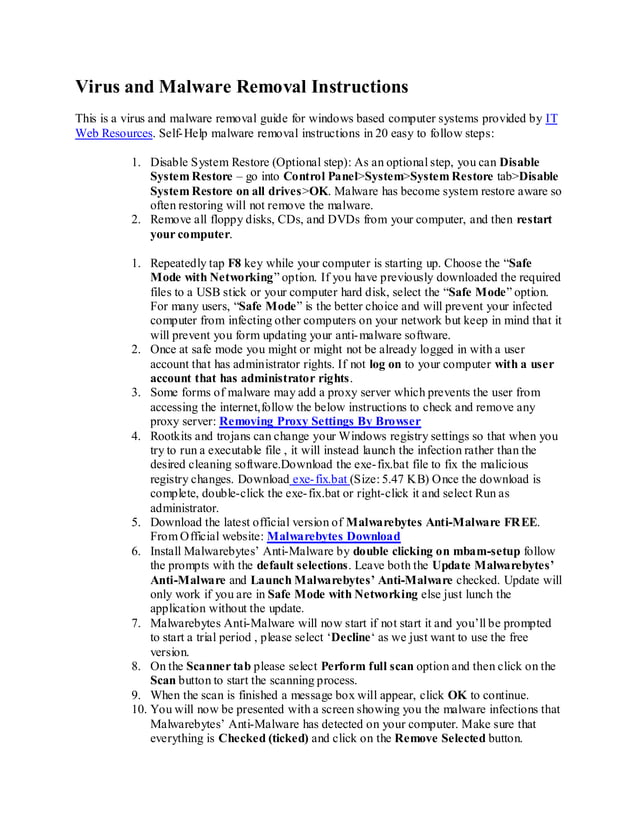 Virus and malware removal instructions | PDF